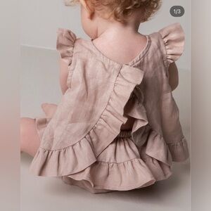 MarMar Copenhagen 100% Linen Ruffled Dress Tawny in Faded Rose